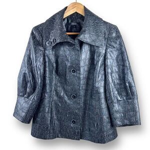 Tribal gunmetal shimmer texted‎ fabric lightweight jacket size 8
